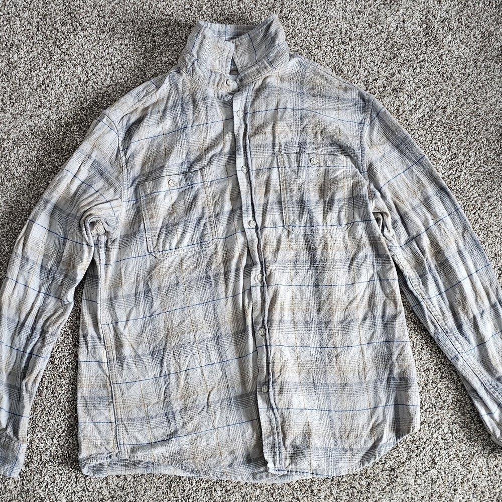 Goodfellow & Co Plaid Long Sleeve Button Up Shirt | Beige Blue | Men’s L